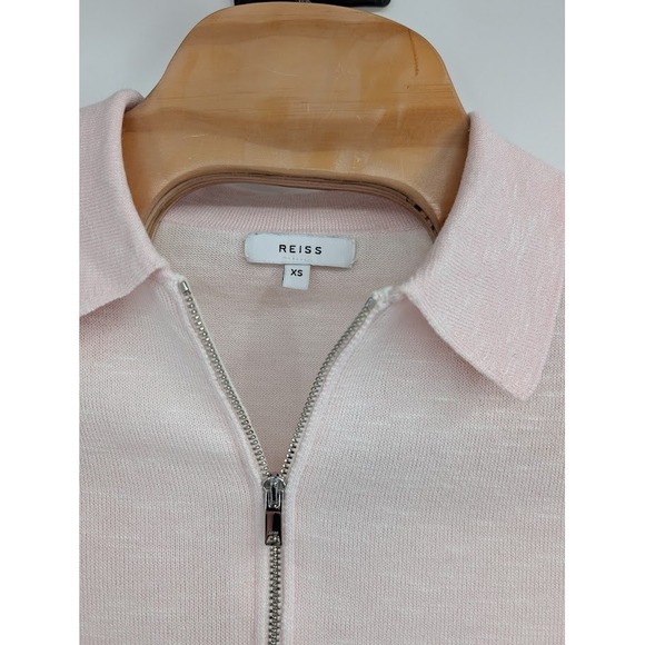 Reiss Men's short sleeve half zip knitted polo shirt pink XS - Picture 3 of 6